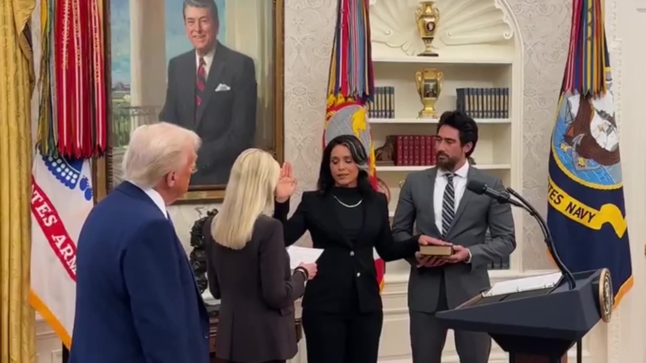 President Trump stands by Tulsi Gabbard’s side as she sworn in as director of national intelligence