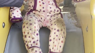 that first slide feeling 😍 baby kayla trying out the playground slide with mommy’s help — so cute! 💖