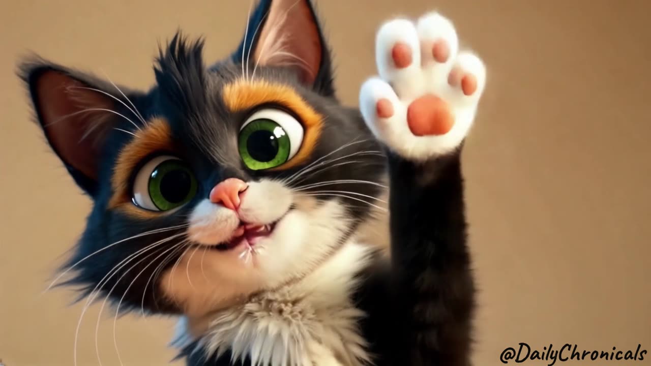 Cat waving and saying good morning