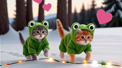 Snow Day Kitties ❄️🐸 #cat#cat #cute #cats #love #frog #friends #winter