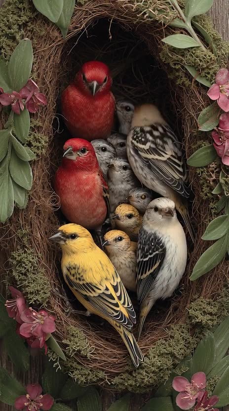Finches feeding their chicks