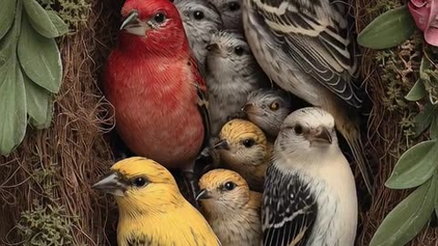 Finches feeding their chicks