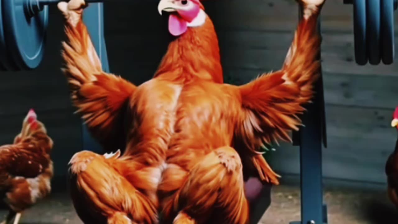 Chicken doing a zym ।