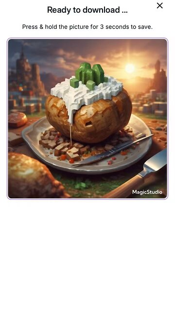 A lovely baked potato with sour cream #minecraftblock on a plate