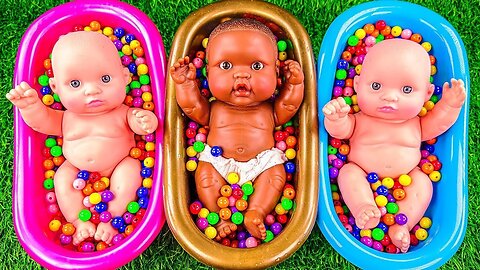 3 Minutes Satisfying with ASMR Mixing Candy & Funny Make Up in Three Bathtubs with M&M's Slime