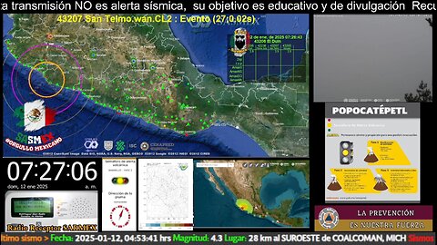 SISMO Magnitud 4.0 Loc 23 km al SUR de COALCOMAN, MICH 12/01/25 07:26:34 #noameritoalerta