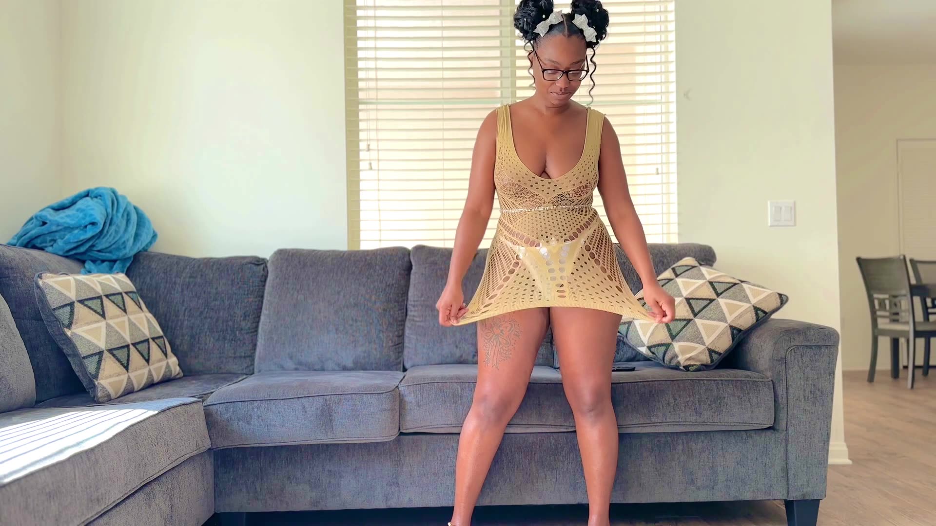 Thick ass ebony stripper transparent Lingerie and Micro Bikini 👙 try on