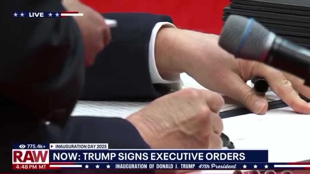 President Trump signs Executive Orders in front of crowd of 20,000 at the