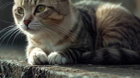 Cat on Stone Bench