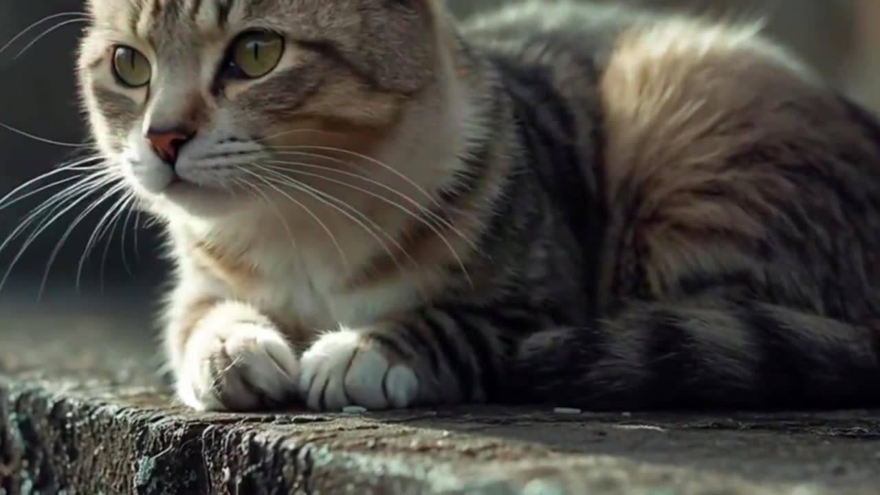 Cat on Stone Bench