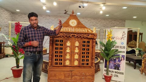 Teak Wood Mandir | Full 3D Carved Ashtalakshmi Temple| 10 Avatars, LED OM Light | Bhog Tray