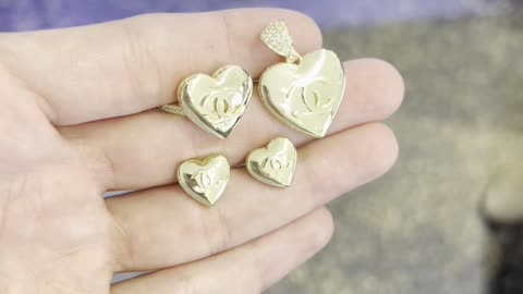 Real Gold Heart Pendant, Ring & Earrings Ladies Set