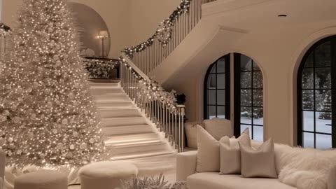 A mansion with Christmas decor