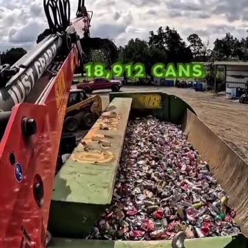 18,912 Aluminium cans crushed by recycling compactor efficiently.
