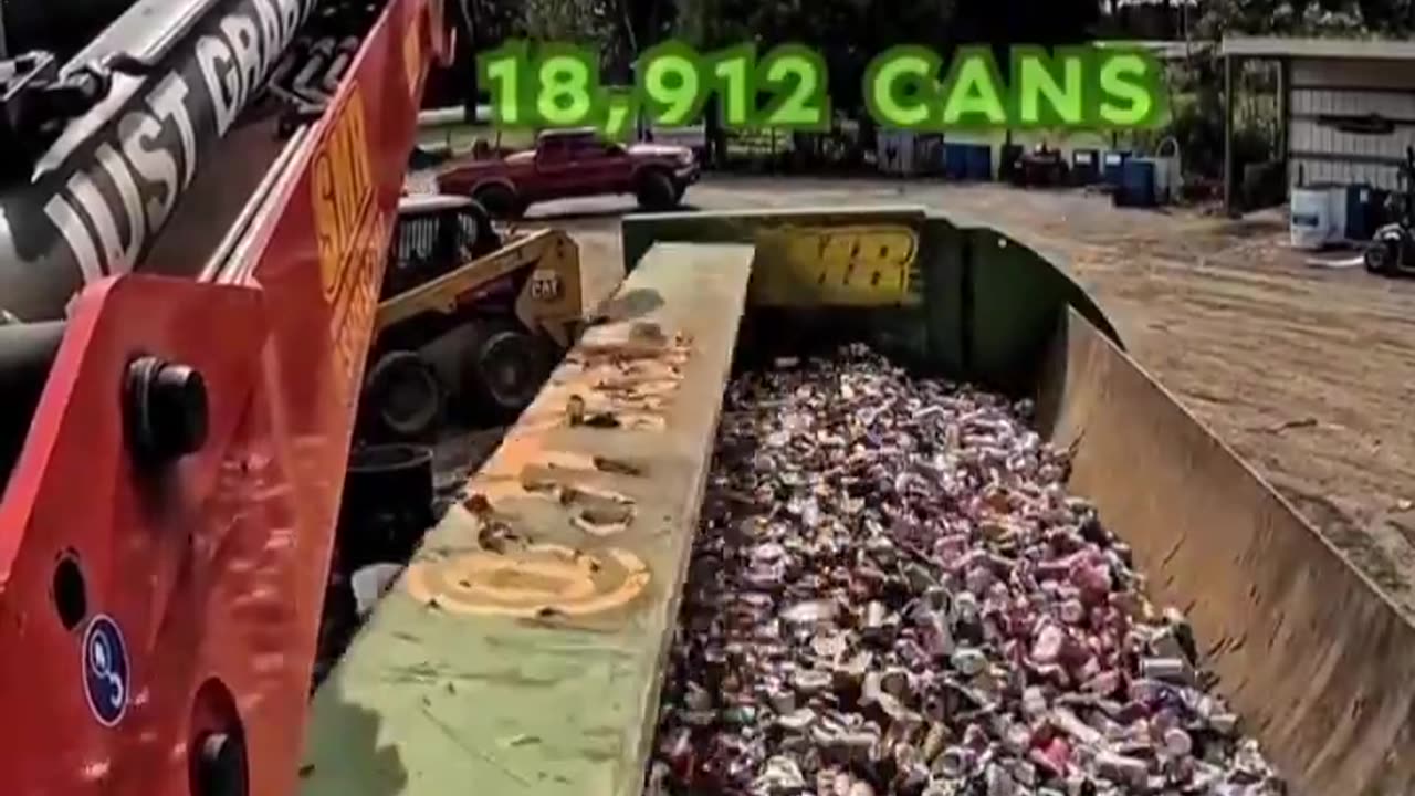 18,912 Aluminium cans crushed by recycling compactor efficiently.