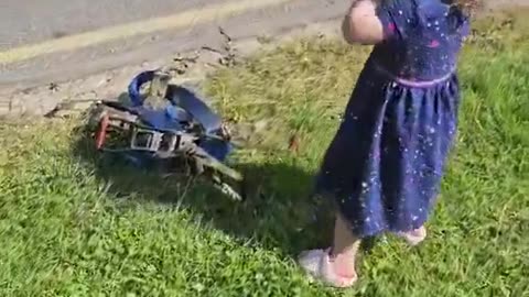 Baby girl waits for her father every day with his truck to hug and help him.