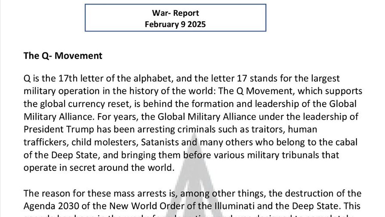 WAR REPORT - FEBRUARY 9 2025 - THE Q MOVEMENT