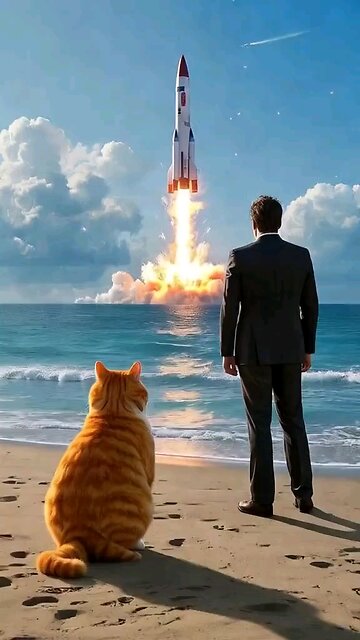 Elon Musk and cat Fly rocket
