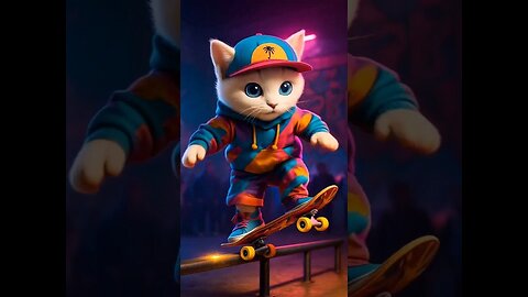 Skater Kitten in Streetwear 🐱🛹 AI cat cartoon funny animation video