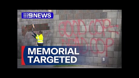 Victoria Police Memorial vandalised with graffiti 9 News Australia