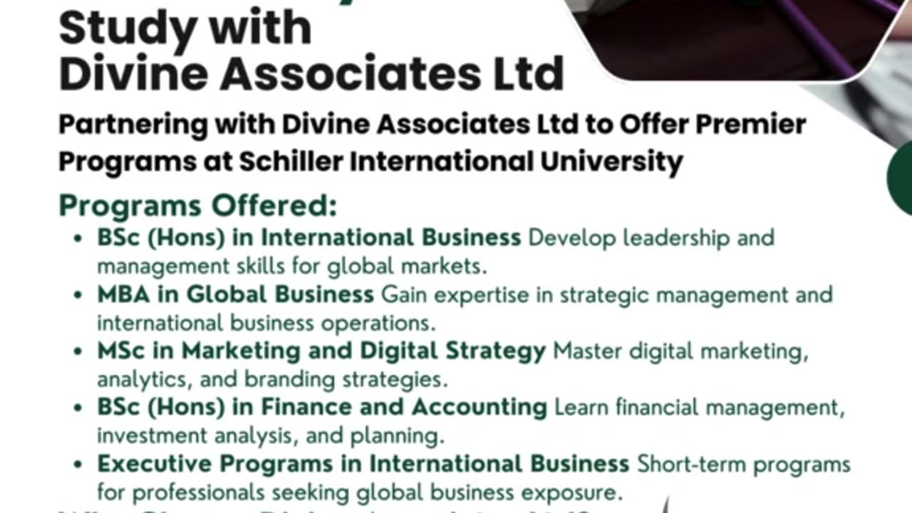 Global Learning, Guided by Divine Associates Ltd at Schiller International University
