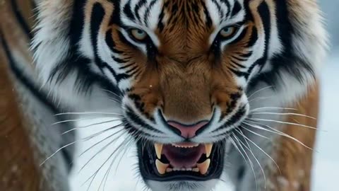 a tiger with tiny rabbait