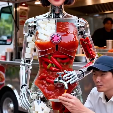 Sriracha Mayo Sauce Dispenser Robot, in Service #futuristic #robot #technology #humanoid #AI