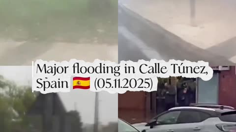 Major flooding at the Cáceres bus station in Calle Túnez, Spain 🇪🇸 (05.11.2025)