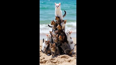 twenty one adorable kittens forming pyramid