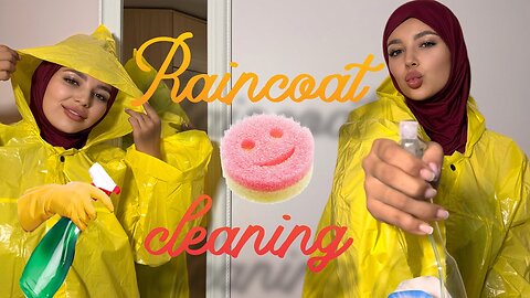 4K Raincoat Try On & Cleaning 🧥✨ Shiny Outfit Style 