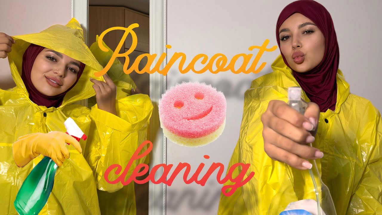 4K Raincoat Try On & Cleaning 🧥✨ Shiny Outfit Style
