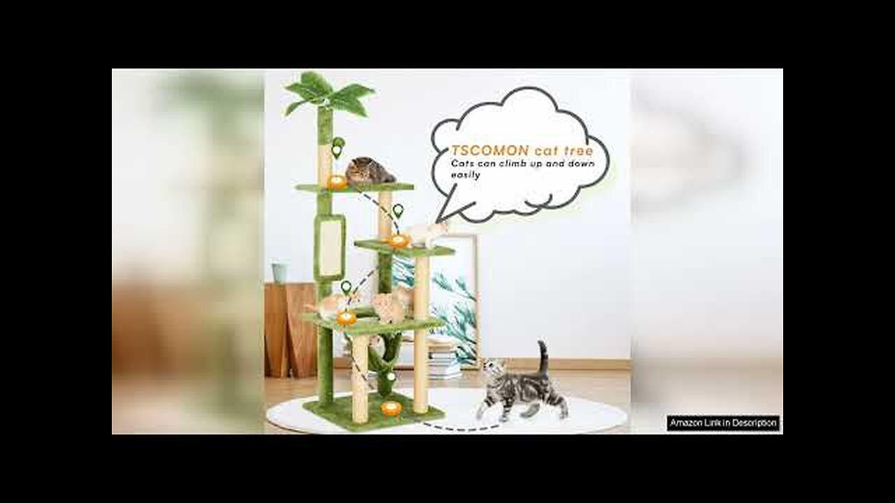 TSCOMON 55" Cat Tree for Indoor Cats with Green Leaves, Multi-Level Large Review