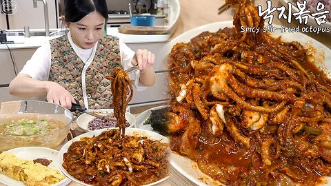 Really Korean Spicy Stir-Fried Octopus ☆ Cold Bean Sprout Soup, Egg Rolls