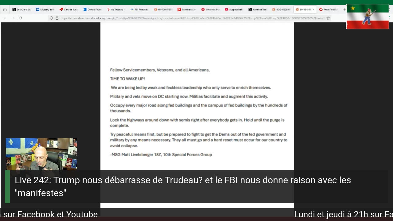 Live 242: Trump nous débarasse de Trudeau et le FBI nous donne raison avec les "manifestes"