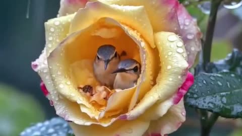 Two Hummingbirds taking shelter during a heavy rain ❤️