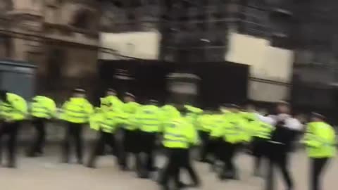 Police fleeing from a mob in London