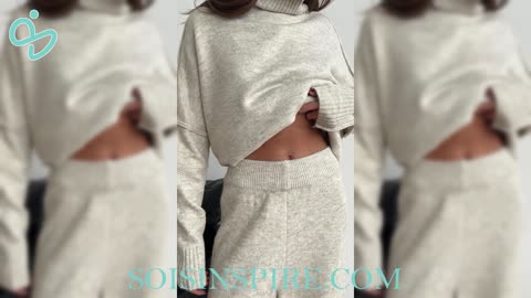 Slit Turtleneck Long Sleeve Top and Pants Sweater Set