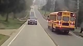 Semi-truck loses brakes while approaching stopped school bus