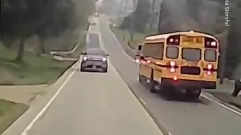 Semi-truck loses brakes while approaching stopped school bus