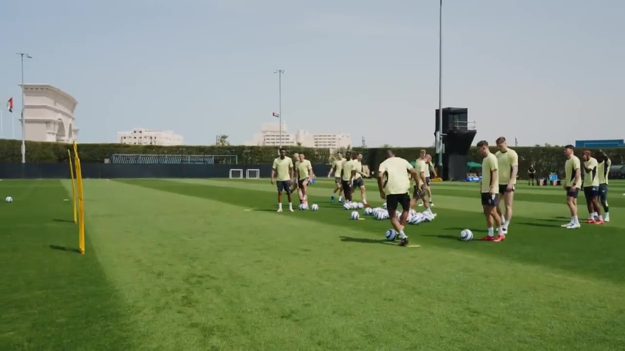 Everton working hard in the heat at training camp in the United Arab Emirates.