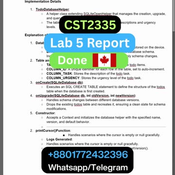 Client Work (Report) | CST2335 Lab 5 Mobile Interface Programming SQLite | Algonquin College