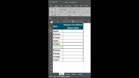 ✨Extracting Unique Non-Blank Items from a Range #excel #shorts