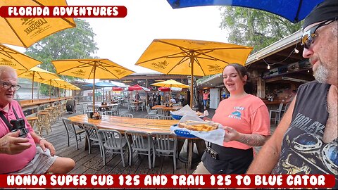 Take Vonzys Honda Super Cub 125 and Trail 125 to Blue Gator restaurant, fly drone, rain, good times!