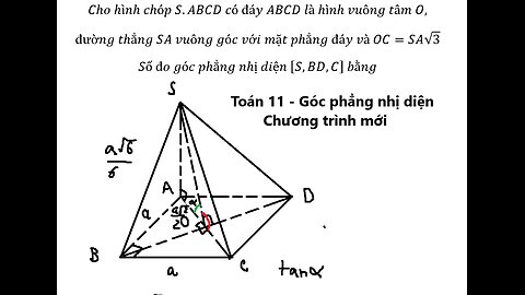 Toán 11: Góc nhị diện: Cho hình chóp S.ABCD có đáy ABCD là hình vuông tâm O,đường thẳng SA