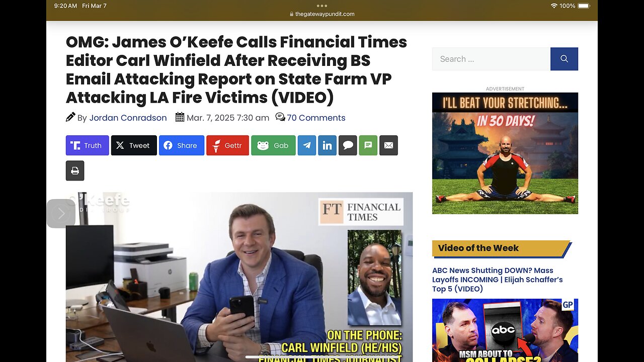 James O’Keefe Calls Financial Times Editor Carl Winfield After Receiving BS Email Attacking Report