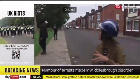 Sky News Talks About White Riots as Muslims Walk by With Machetes