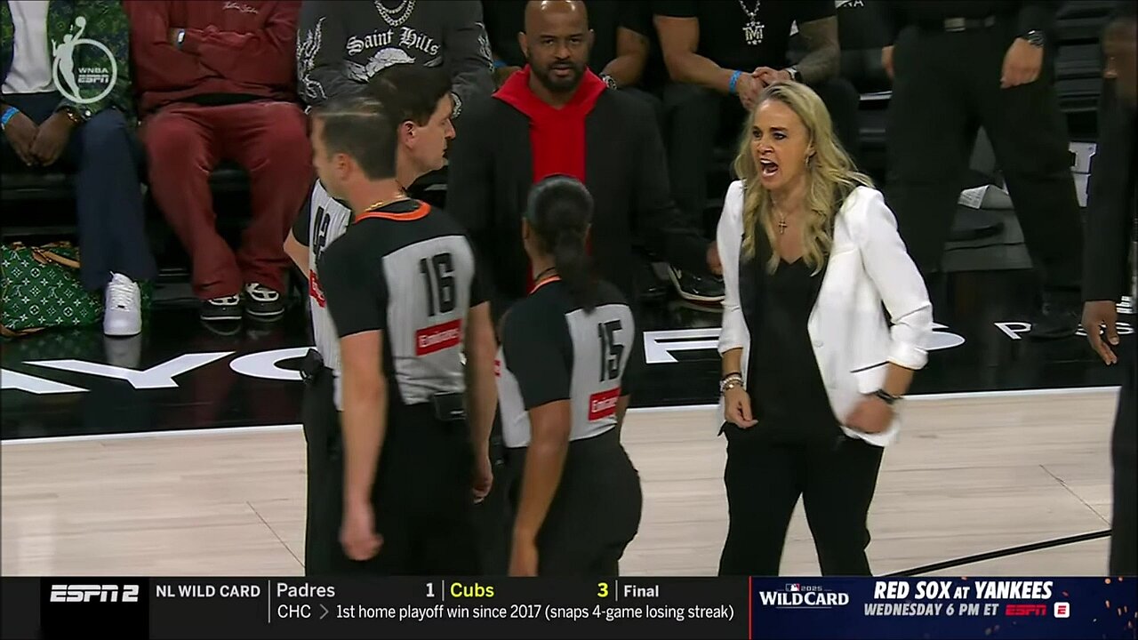 😱 TECH, SECURITY protects ref from Becky Hammon | WNBA playoffs basketball, Indiana Fever