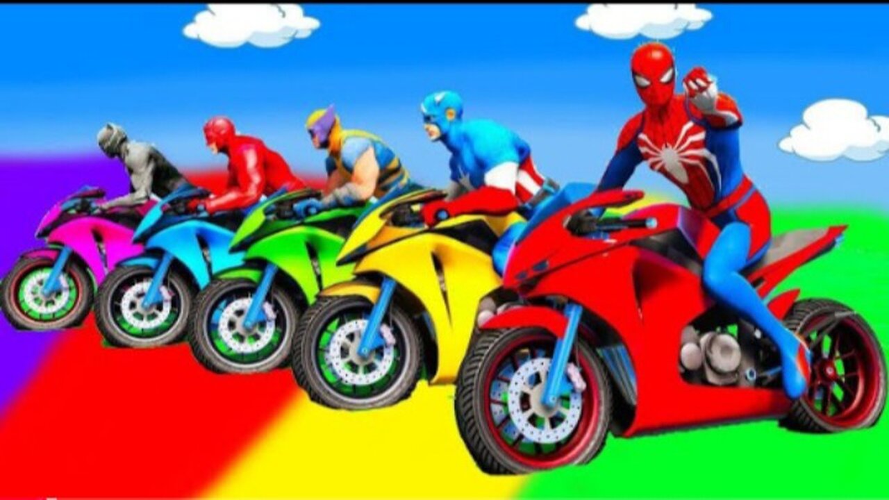 SPIDER MAN!on Motorcycle in Spiral Bridge Stunt Rid