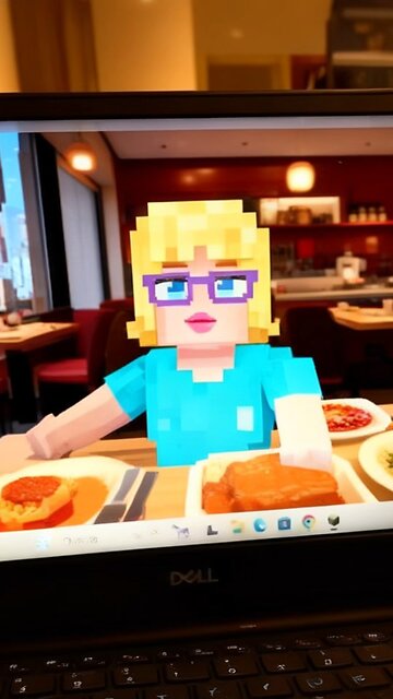 Here’s a photo I created in Minecraft of Mormon eating at a restaurant