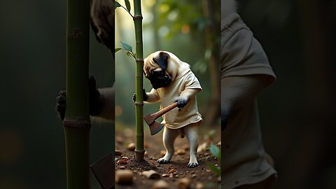 Adorable Pug's Bamboo Chop Challenge: Epic AI Funny Fail!